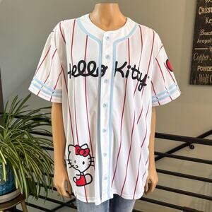 Hello Kitty Sanrio Baseball Jersey Top White Red Stripe Kawaii Coquette Size XXL